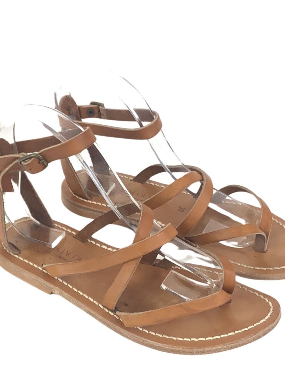 K-Jacques Flat Sandals Brown Leather Ankle Wrap Size-8
